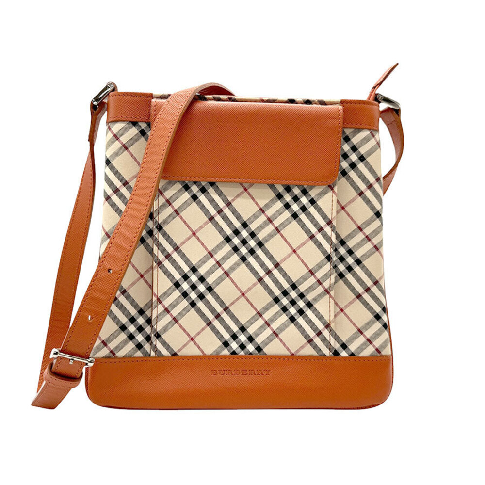 Burberry Beige Bag Shoulder Tan Leather Orange Canvas - Picture 2 of 4